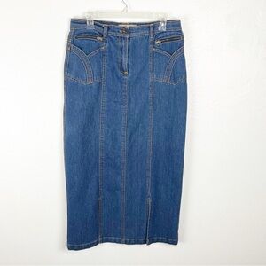 NO FUZE USA Vintage Front Pockets Blue Denim Jean Skirt Size Medium Western Boho